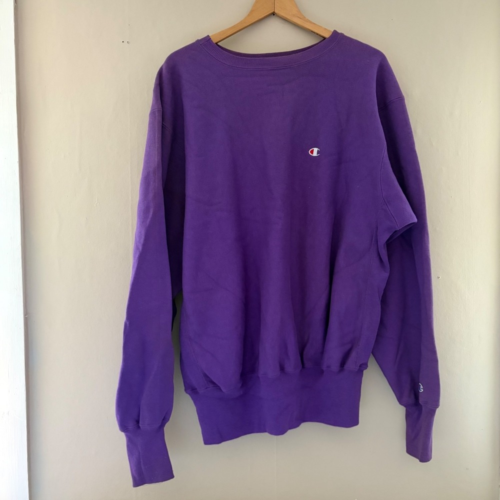 Vintage Champion Reverse Weave Pullover Sweatshirt XL Purple Athletic USA 90s